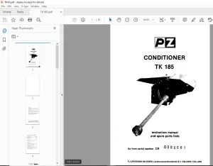 PZ Zweegers TK 185 Mower Conditioner Instruction & Parts Manual SN 0000001 PDF