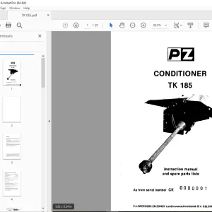 PZ Zweegers TK 185 Mower Conditioner Instruction & Parts Manual SN 0000001 PDF