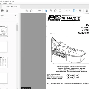 PZ Zweegers TK 186 TK212 Mower Conditioner Parts Manual PDF