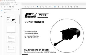 PZ Zweegers TK 211 Mower Conditioner Instruction & Parts Manual SN 0000001 PDF