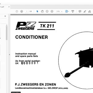 PZ Zweegers TK 211 Mower Conditioner Instruction & Parts Manual SN 0000001 PDF