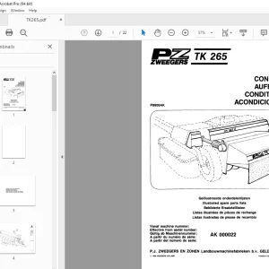 PZ Zweegers TK265 Mower Conditioner Parts Manual - PDF DOWNLOAD