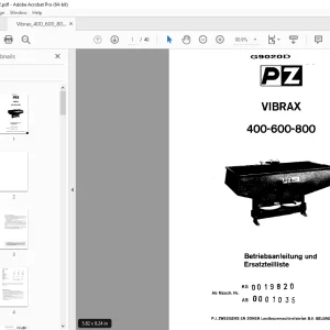 PZ Zweegers Vibrax 400-600-800 Betriebsanleitung und Ersatzteilliste PDF