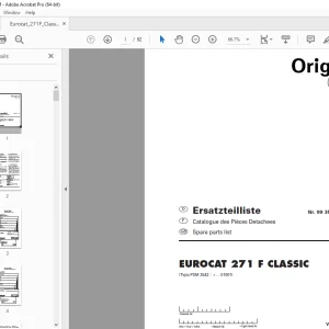 Pottinger EUROCAT 271 F CLASSIC Mower Parts Manual PDF