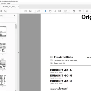 Pottinger EUROHIT 40 A EUROHIT 40 N EUROHIT 40 H Rotary Tedder Parts Manual PDF