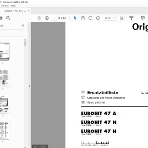 Pottinger EUROHIT 47 A EUROHIT 47 N EUROHIT 47 H Rotary Tedder Parts Manual PDF