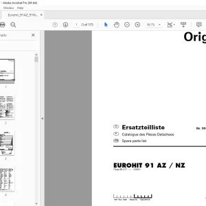 Pottinger EUROHIT 91 AZ / NZ Rotary Tedder Parts Manual PDF
