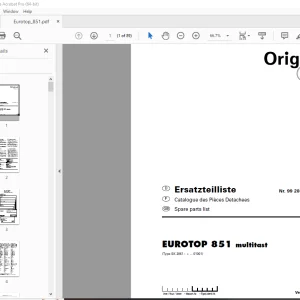 Pottinger EUROTOP 851 multitast Rake Parts Manual PDF