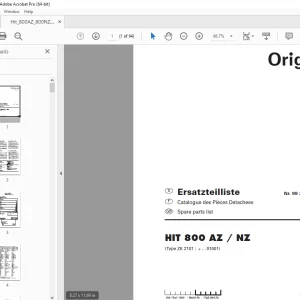 Pottinger HIT 800 AZ / NZ Rotary Tedder Parts Manual PDF
