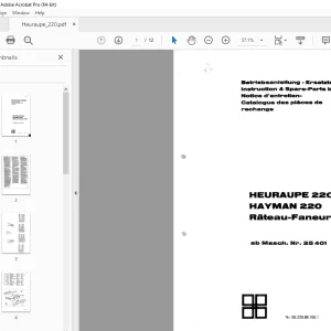 Pottinger Heuraupe 220 Hayman 220 Rateau-Faneur 240 Rake Parts Manual PDF
