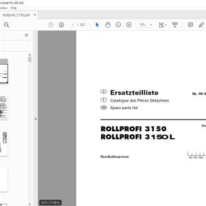 Pottinger ROLLPROFI 3150 ROLLPROFI 3150 L Round Baler Parts Manual PDF