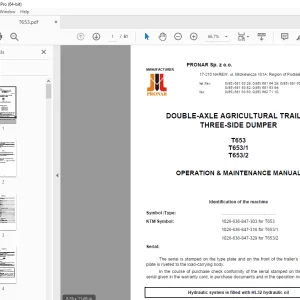 Pronar T653 T653-1 T653-2 DOUBLE-AXLE THREE-SIDE DUMPER Operation Manual PDF