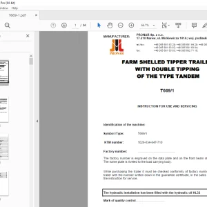 Pronar T669-1 FARM SHELLED TIPPER INSTRUCTION USE & SERVICING Manual PDF