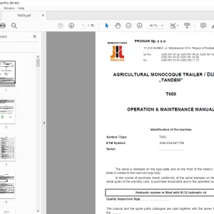 Pronar T669 MONOCOQUE TRAILER DUMPER „TANDEM” Operation & Maintenance Manual PDF