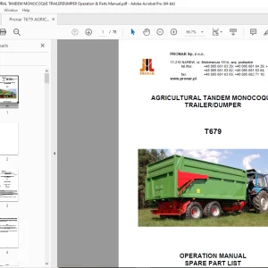 Pronar T679 AGRICULTURAL TANDEM MONOCOQUE Operation & Parts Manual PDF