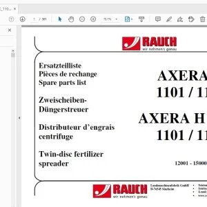 RAUCH AXERA H 1101/1102 AXERA H EMC 1101/1102 Twin-disc fertilizer spreader Parts Manual - PDF DOWNLOAD