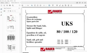 RAUCH UKS 80/100/120 Sand, salt, grit & fertiliser spreader Parts Manual - PDF