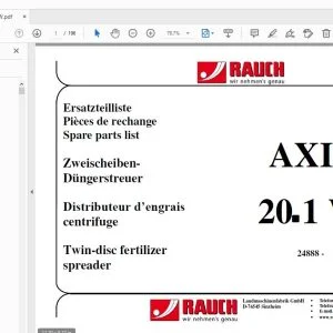 Rauch Axis 20.1W Twin-disc fertilizer spreader Parts Manual - PDF