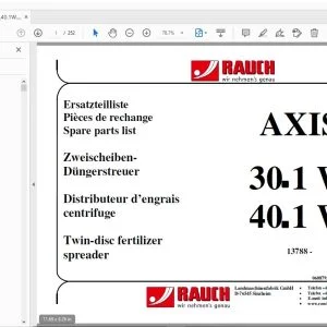 Rauch Axis 30.1 W 40.1 W Twin-Disc Fertilizer Spreader Parts Manual - PDF