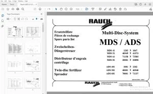 Rauch MDS 41,51,61,81 ADS 401,501,601 Twin-disc fertilizer Spreader Parts Manual - PDF DOWNLOAD