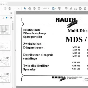 Rauch MDS 41,51,61,81 ADS 401,501,601 Twin-disc fertilizer Spreader Parts Manual - PDF DOWNLOAD