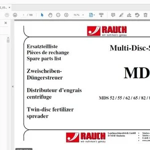 Rauch MDS 52/55/62/65/82/85 Twin-disc fertilizer spreader Parts Manual - PDF DOWNLOAD