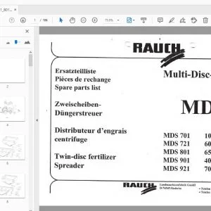 Rauch MDS 701,721,801,901,921 Twin-disc fertilizer Spreader Parts Manual - PDF