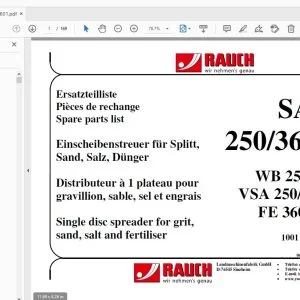 Rauch SA 250/360/601 Single disc spreader for grit, sand, salt & fertiliser Parts Manual - PDF