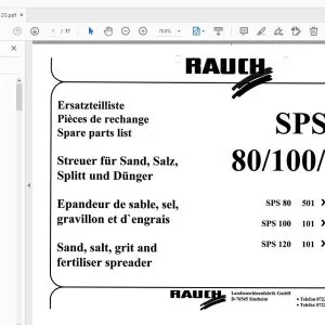 Rauch SPS 80/100/120 Sand, salt, grit & fertiliser spreader Parts Manual - PDF