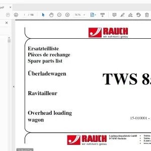 Rauch TWS 85.1 Overhead Loading Wagon Parts Manual - PDF DOWNLOAD