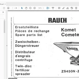 Rauch ZS450N ZS1000N Twin-disc fertilizer spreader Parts Manual - PDF DOWNLOAD