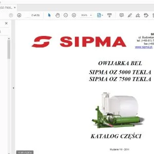 SIPMA OZ 5000 TEKLA,7500 TEKLA OWIJARKA BEL KATALOG CZĘŚCI - PDF