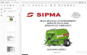 SIPMA PS 1210 CLASSIC, PS 1211 FARMA PLUS PRASA ZWIJAJĄCA STAŁOKOMOROWA KATALOG CZĘŚCI - PDF