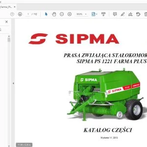 SIPMA PS 1221 FARMA PLUS PRASA ZWIJAJĄCA STAŁOKOMOROWA KATALOG CZĘŚCI - PDF