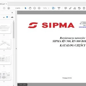 SIPMA RN 500, RN 800 BORYNA Rozsiewacze nawozów KATALOG CZĘŚCI - PDF