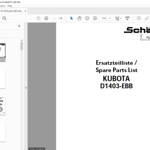Schaffer Lader KUBOTA D1403-EBB Parts Manual PDF