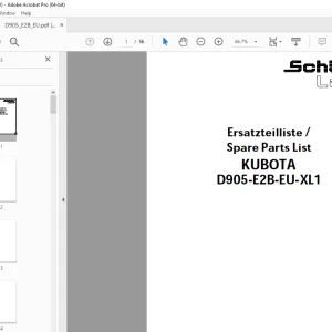 Schaffer Lader KUBOTA D905-E2B-EU-XL1 Parts Manual PDF