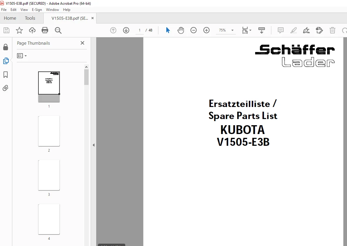 Schaffer Lader Kubota V1505-E3B Spare Parts Manual PDF - Image 2