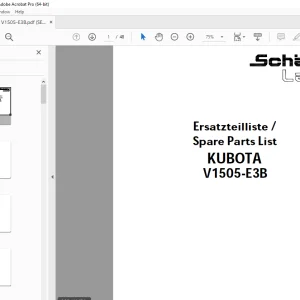 Schaffer Lader KUBOTA V1505-E3B Parts Manual PDF