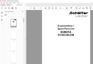 Schaffer Lader Kubota D1503-M-E3B Parts Manual PDF