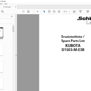 Schaffer Lader Kubota D1503-M-E3B Parts Manual PDF