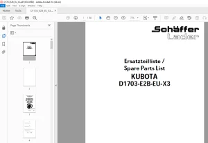 Schaffer Lader Kubota D1703-E2B-EU-X3 Parts Manual PDF
