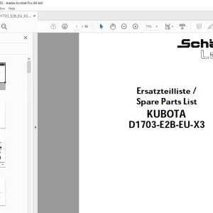 Schaffer Lader Kubota D1703-E2B-EU-X3 Parts Manual PDF