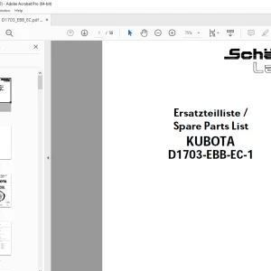Schaffer Lader Kubota D1703-EBB-EC-1 Parts Manual PDF