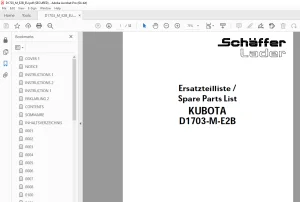 Schaffer Lader Kubota D1703-M-E2B Parts Manual PDF