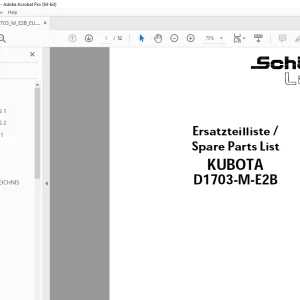 Schaffer Lader Kubota D1703-M-E2B Parts Manual PDF