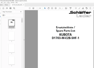Schaffer Lader Kubota D1703-M-E2B-SHF-1 Parts Manual PDF