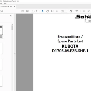 Schaffer Lader Kubota D1703-M-E2B-SHF-1 Parts Manual PDF