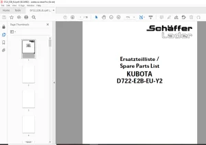 Schaffer Lader Kubota D722-E2B-EU-Y2 Parts Manual PDF