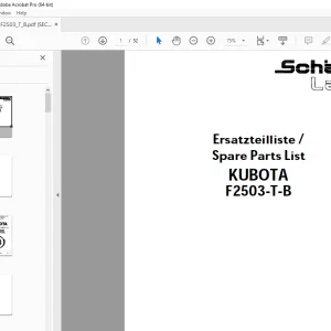 Schaffer Lader Kubota F2503-T-B Parts Manual - PDF DOWNLOAD